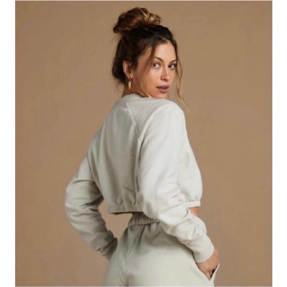 Tan + Lines by Sivan Ayla tan cropped sweatshirt top crewneck